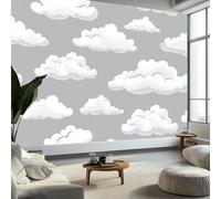Papel Tapiz Fotográfico Papel Tapiz Patrón Nubes Ensueño Dibujos Animados Art Mural 350x256 cm Cafe Restaurant Dormitorio Decoración para el Hoga Murales Papel Pintado a Papel Fotomural, Gris