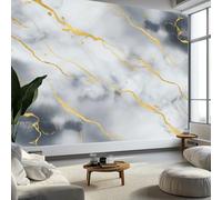 Papel Tapiz Fotográfico Papel Tapiz Textura De Mármol Dorado Art Mural 350x256 cm Cafe Restaurant Dormitorio Decoración para el Hoga Murales Papel Pintado a Papel Fotomural, Gris