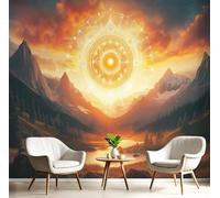 Papel Tapiz Fotográfico Para Dormitorio Sala de Estar, Murales Montañas Ríos Decorativo, Murales Universo Signos Del Zodíaco Fotográfico Naranja Marrón Tela de seda 350Anx256Al cm (No Autoadhesivo)