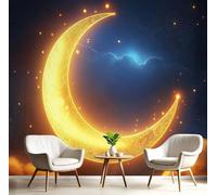Papel Tapiz Fotográfico Para Dormitorio Sala de Estar, Murales Oro Media Luna Decorativo, Murales Dibujo Animado Fotográfico Azul oscuro Tela de seda 300Anx210Al cm (No Autoadhesivo)