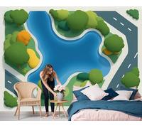 Papel Tapiz Fotográfico Parque De Juegos Papel Pintado Murales Póster Azul Verdoso Mapa De Dibujos Animados Fotográfico Para Dormitorio Salón Tv Pared, 400X280Cm