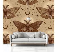 Papel Tapiz Fotográfico Patrón Celestial Polilla Marrón Claro 250x175 cm 3D Papel Pintado Panorámico, Fuera de la Ventana Murales Decoración Pared para Cuarto de Niño Salón Oficina