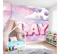 Papel tapiz fotográfico Patrón De Cielo Del Alfabeto 200 x 140 cm Revestimiento de paredes decoración de salón Diseño Estilo De Dibujos Animados para dormitorio, sala de estar, Blau Rosa