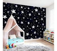 Papel tapiz fotográfico Patrón De Estrella 250 x 175 cm Revestimiento de paredes decoración de salón Diseño Estilo Minimalista Dibujado A Mano para dormitorio, sala de estar, Schwarz Weiß