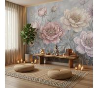 Papel tapiz fotográfico Peonía De Múltiples Capas 500An×350Al cm Tejido No Tejido Fondo De Pantalla Elegante Floral Fotomurales Pared Dormitorio Salón Murales, Azul