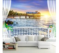 Papel Tapiz Fotográfico Personalizado 3D Para Balcón,Hermosa Vista Al Mar,Amanecer,Mural Para Sala De Estar,Dormitorio,Cafetería,Restaurante,Fondo De Pared,Decoración Del Hogar-350Cmx245Cm