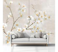 Papel Tapiz Fotográfico Planta Flor De Cerezo Blanca Fotomurale 350 x 256 cm Art Mural Gris Papel Pintado Fotomural, para Cafe Restaurant Dormitorio Hoga Murales Decoración