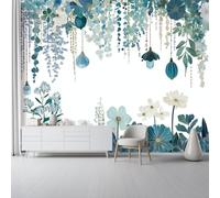 Papel tapiz fotográfico Plantas 250 x 175 cm Revestimiento de paredes decoración de salón Diseño Estilo Botánico De Ensueño para dormitorio, sala de estar, papel tapiz no tejido, Azul Verdoso