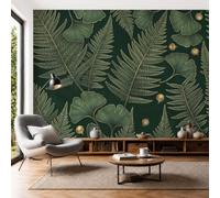Papel Tapiz Fotográfico Plantas De Lujo Retro, 350x250cm Papel Pintado Panorámico Hojas De Ginkgo Y Ramas De Helecho Mural de Pared Decoración De Pared para Sala Cuarto Oficina Salón, Esmeralda