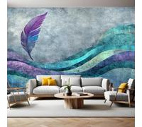 Papel Tapiz Fotográfico Pluma abstracta 350 x 250 cm azul Papel Pintado Panorámico Decorativo para Salón, Oficina o Habitación Infantil