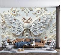 Papel Tapiz Fotográfico Polilla Blanca En Relieve Decoración 3D, 3D Art Mural Cafe Restaurant Dormitorio Decoración para el Hoga Murales Pintado a Papel Fotomural 250Anx175Al cm