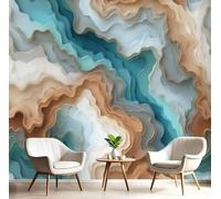 Papel tapiz fotográfico premium turquesa - Papel tapiz fotográfico 3D con ondas abstractas, papel tapiz moderno para decoración de paredes, papel tapiz con motivos geométricos de mármol para dormitori