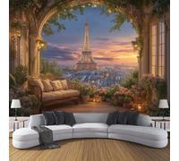 Papel Tapiz Fotográfico Puesta De Sol Sobre La Torre Eiffel 350x256cm, Papel Pintado Seda Vista Romántica De La Ciudad, Marrón Mural Para Sala Estar Dormitorio Infantil Decoración