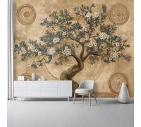 Papel tapiz fotográfico Símbolo De Árbol Circular 300 x 210 cm Revestimiento de paredes decoración de salón Diseño Estilo Japonés para dormitorio, sala de estar, papel tapiz no tejido, Marrón