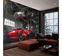Papel Tapiz Fotográfico Taller Reparación Coches Industriales Deportivos Gris 200x140 cm 3D Papel Pintado Panorámico, Fuera de la Ventana Murales Decoración Pared para Cuarto de Niño Salón Oficina