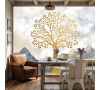 Papel tapiz fotográfico Textura Dorada Un Árbol Grande 300An×210Al cm Tejido No Tejido Fondo De Pantalla Plantas Chinas Fotomurales Pared Dormitorio Salón Murales, Beige