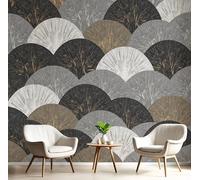 Papel Tapiz Fotográfico Textura En Forma De Abanico Papel Pintado Murales Póster Blanco Y Negro Lujo Retro Fotográfico Para Dormitorio Salón Tv Pared, 400X280Cm
