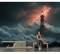 Papel Tapiz Fotográfico Tormentas De Faros Construcción De Zonas Costeras, 3D Art Mural Cafe Restaurant Dormitorio Decoración para el Hoga Murales Pintado a Papel Fotomural 200Anx140Al cm