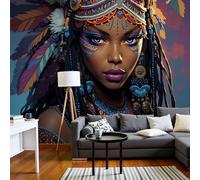 Papel Tapiz Fotográfico Una Mujer Con Un Tocado De Plumas Ornamentado Papel Pintado Sala Arte Exótico Fondo De Pantalla XXL Moderna Decoración de Pared Para Sala Cuarto Oficina Salón, 350x250cm
