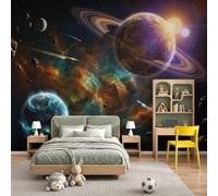 Papel tapiz fotográfico Universo De Ciencia Ficción Murales de dormitorio para niños Fondo de Planetas Gigantes Gradientes Nebulosas Pared Pintado Papel tapiz de estar sala sofá mural- 400 x 280cm