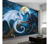 Papel Tapiz Fotográfico Versátil Arte Fantástico Mural de Pared, 450 x 280 cm Arte Impresionante para Sala de Estar, Dormitorio, Habitación de Niños y Pasillo Dragón Oriental Del Bosque