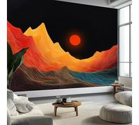 Papel Tapiz Fotográfico Versátil Paisaje Abstracto Mural de Pared, 350 x 256 cm Arte Impresionante para Sala de Estar, Dormitorio, Habitación de Niños y Pasillo Montañas Con Líneas Coloridas Sol