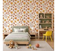 Papel Tapiz Fotográfico Vintage Otoño Plantas Acuarela Hojas De Arce Papel Pintado 350 x 256cm, Pared Papel Pintado Naranja Caramelo Marrón Cálido Mural para Sala Estar Dormitorio Infantil Decoración