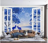 Papel Tapiz Fotográfico Vista Los Canguros Junto Lago Desde Ventana 350x250cm Fondo De Pantalla XXL Arte Puntillista Indígena Papel Pintado de Seda Fotomurales de Pared para Sala Cuarto Oficina Salón