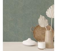 Papel Tapiz Geométrico Texturizado Boho Azul Oro Rasch 571271 Roll