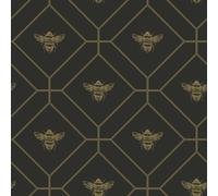 Papel Tapiz Geométrico Holden De Panal De Abeja Metálico En Carbón Y Oro 13081