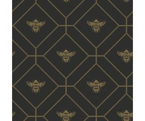 Papel Tapiz Geométrico Holden De Panal De Abeja Metálico En Carbón Y Oro 13081