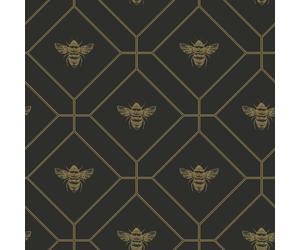 Papel Tapiz Geométrico Holden De Panal De Abeja Metálico En Carbón Y Oro 13081