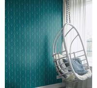 Moderno Art Déco Geométrico Ventilador Papel Pintado Verde Azulado/Plata - Rasch