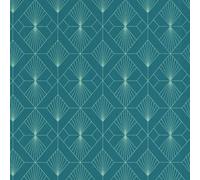 Moderno Art Déco Geométrico Ventilador Papel Pintado Verde Azulado/Plata - Rasch