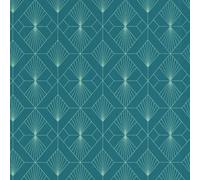 Moderno Art Déco Geométrico Ventilador Papel Pintado Verde Azulado/Plata - Rasch