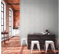 Papel Tapiz Gráfico Con Acentos Metálicos - Gris, Metálico, Blanco