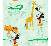 Papel Tapiz Infantil De Mickey Mouse 53cm X 10m Verde Menta Disney No Tejido