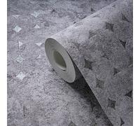 Papel Tapiz Liso Con Estructura Y Patrón De Rombos - Gris, Plata