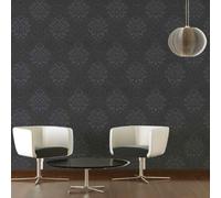 Papel Tapiz Lizzy London Barroco Damasco Carvón 36898-4 Con Hojas De Brillo