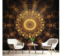 Papel Tapiz Luces Intermitentes Mandala Murales, Estampado Simetría Arte Mural de Pared Papel Oro negro Fotográfico para Tapiz Pared para TV Sala Estar Dormitorio, 150Anx105Al cm Fotomural