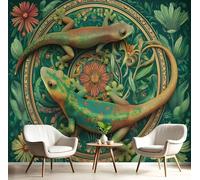 Papel Tapiz Mandala Arte Popular Murales, Estampado Gecko Mural de Pared Papel Verde Fotográfico para Tapiz Pared para TV Sala Estar Dormitorio, 150Anx105Al cm Fotomural