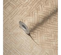 Papel Tapiz Metálico Con Gráfico De Líneas - Amarillo, Beige