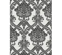 Papel Tapiz Metálico Con Patrón Barroco En Blanco Y Negro