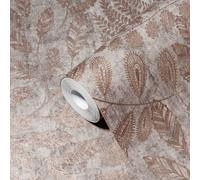 Papel Tapiz Metálico Con Patrón De Hojas En Estilo Escandinavo - Gris, Metálico