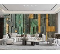 Papel Tapiz Moderno, Arte Amarillo Y Verde, Azulejos De Roca, Pintura De Mármol, TV, Sofá, Fondo, Pared, Dormitorio, Sala De Estar, Mural De Estudio,3D,300x210cm
