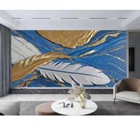 Papel Tapiz Moderno, Arte De Plumas Doradas Y Blancas, Pintura De Mármol Azul, TV, Sofá, Fondo, Pared, Dormitorio, Sala De Estar, Mural De Estudio,3D,250x175cm