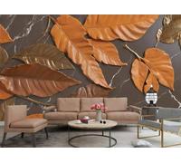 Papel Tapiz Moderno Collage De Hojas De Oro Naranja, Patrón De Mármol Marrón, TV, Sofá, Fondo, Pared, Dormitorio, Sala De Estar, Mural De Estudio,3D,430x300cm