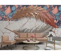 Papel Tapiz Moderno Con Costuras De Plumas De Bronce white, Pintura Con Patrón De Mármol, TV, Sofá, Fondo, Pared, Dormitorio, Sala De Estar, Sala De Estudio, Mural,3D,200x140cm