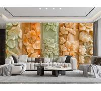 Papel Tapiz Moderno Con Flores Rojas Y Verdes, Pintura En Relieve De Jade, TV, Sofá, Fondo, Pared, Dormitorio, Sala De Estar, Mural Para Sala De Estudio,3D,430x300cm