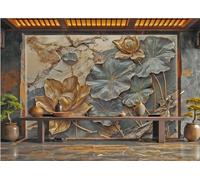 Papel Tapiz Moderno En Relieve, Arte De Loto Dorado, Textura De Roca, Pintura De Paisaje, TV, Sofá, Fondo, Pared, Dormitorio, Sala De Estar, Mural De Estudio,3D,250x175cm